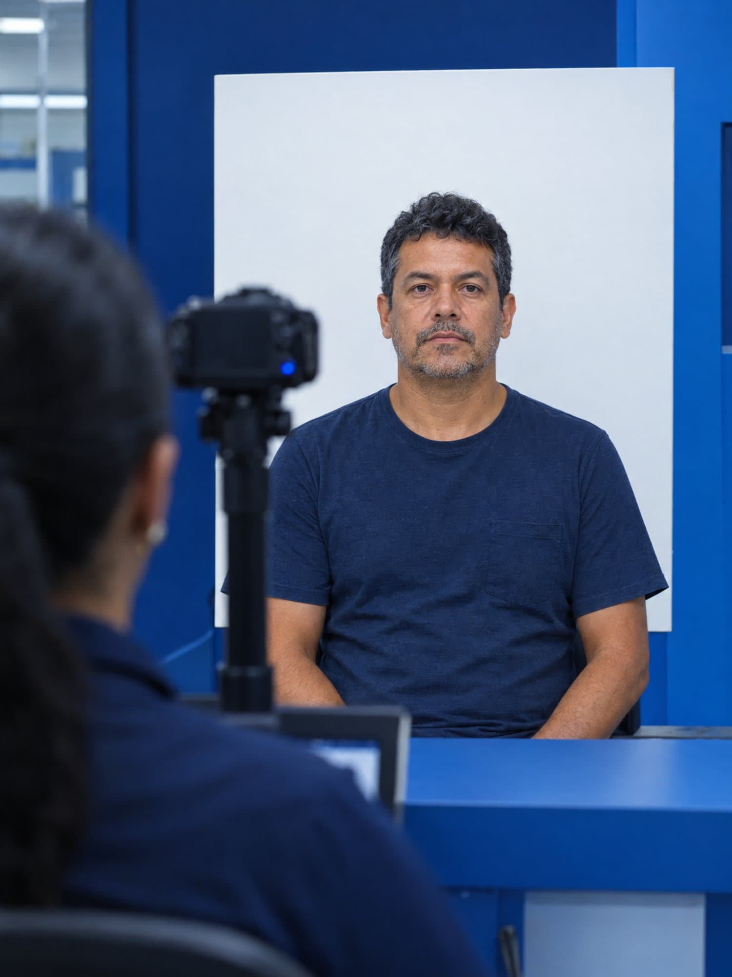 Citizen having an official ID photo taken at an identification institute